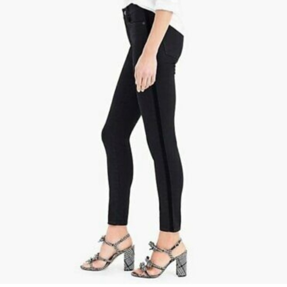 NWT J.Crew 9” High Rise Toothpick Jean with Velvet Tuxedo Stripe